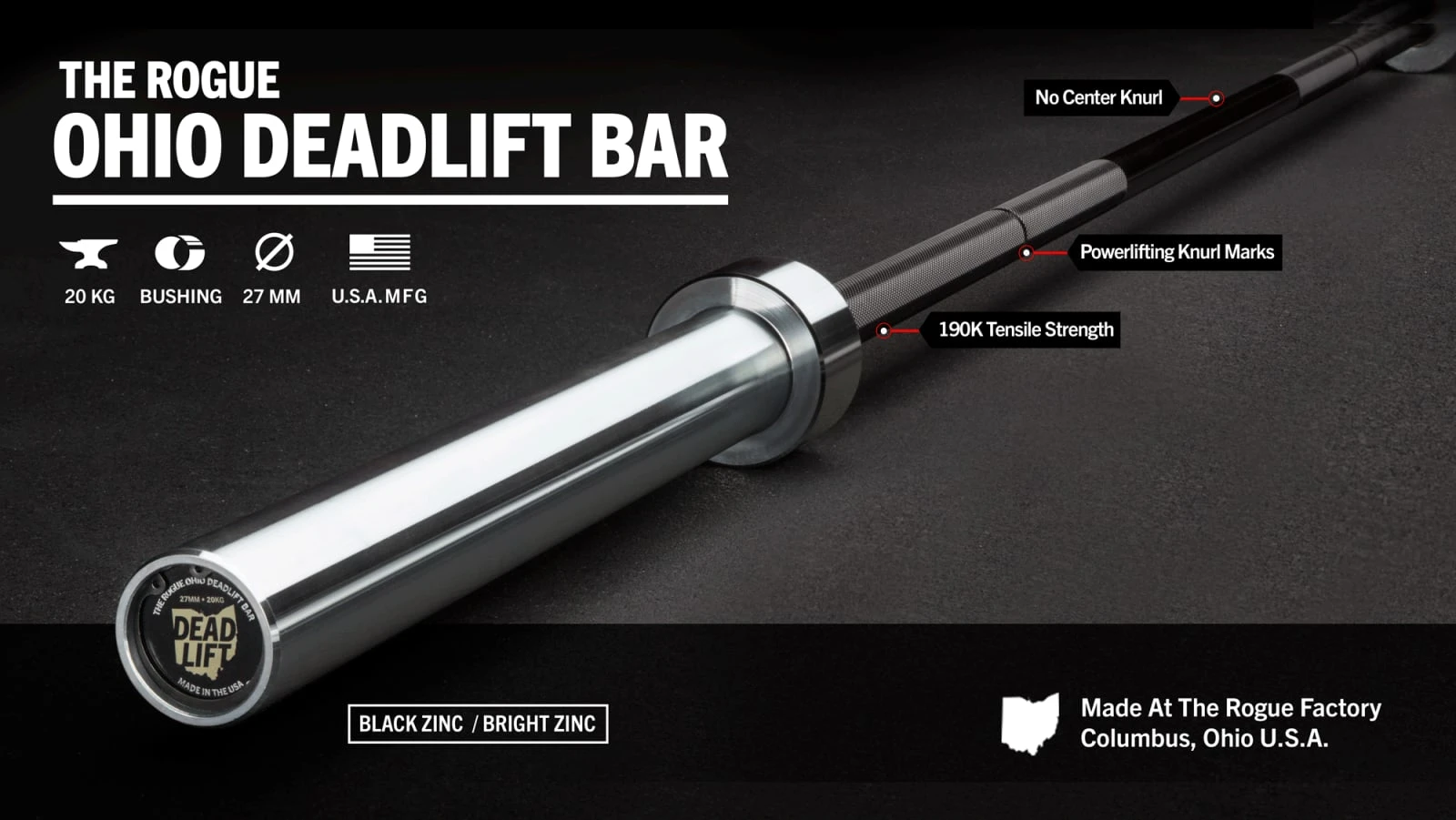 Rogue Fitness Rogue Ohio Deadlift Bar - Black Zinc 3 Rogue Fitness Rogue Ohio Deadlift Bar - Black Zinc